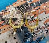 14k Gold Filigree Hoops, Traditional Croatian - Konavle Earrings, 14k Gold Earrings, White Pearl Dangle Hoops In 14k Gold, Wedding Jewelry