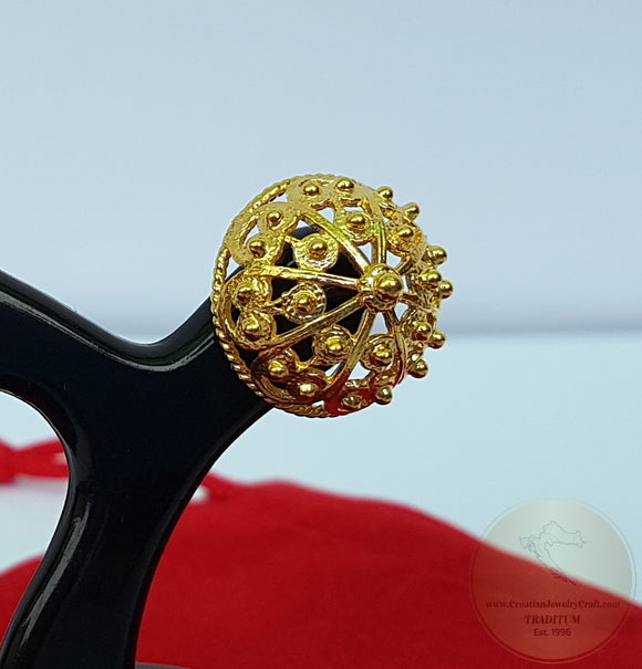 Statement 14k Gold Studs, Croatian Filigree Studs, 14k Gold Statement Earrings, Solid Gold Stud Earrings, Gold Unique Earrings for Women - CroatianJewelryCraft