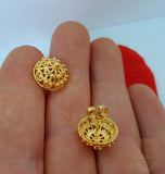 14k Gold Stud Earrings, Traditional Croatian Filigree Studs, Simple Large Gold Stud Earrings, Dubrovnik Jewelry, Filigree Bridal Earrings - CroatianJewelryCraft
