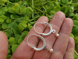 Croatian Hoop Earrings, Sterling Silver Filigree Hoops, White Pearl Dangle Hoops, Konavle Earrings, Dubrovnik Jewelry, Wedding Jewelry