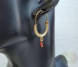 Dubrovnik Filigree Hoop Earrings, 14k Gold Red Coral Earrings, Traditional Croatian Solid 14k Gold Hoops, Mediterranean Coral Dangle Hoops