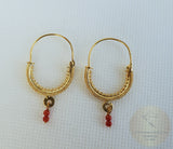 Dubrovnik Filigree Hoop Earrings, 14k Gold Red Coral Earrings, Traditional Croatian Solid 14k Gold Hoops, Mediterranean Coral Dangle Hoops