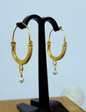 Croatian Filigree Hoop Earrings, Gold Plated Hoop Earrings, Pearl Dangle Hoops, Wedding Earrings, 24k Gold Plated Sterling Silver Earrings - CroatianJewelryCraft