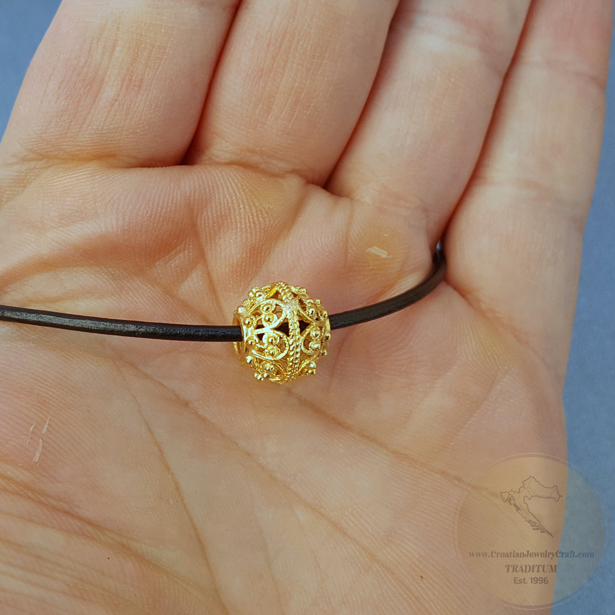Dainty Sliding 14K Gold Pendant, Traditional Croatian Jewelry, Small Gold Pendant, Gold Filigree Slide Ball Pendant, Dainty Chain Necklace Only