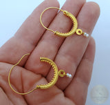 14k Gold Filigree Hoops, Traditional Croatian - Konavle Earrings, 14k Gold Earrings, White Pearl Dangle Hoops In 14k Gold, Wedding Jewelry