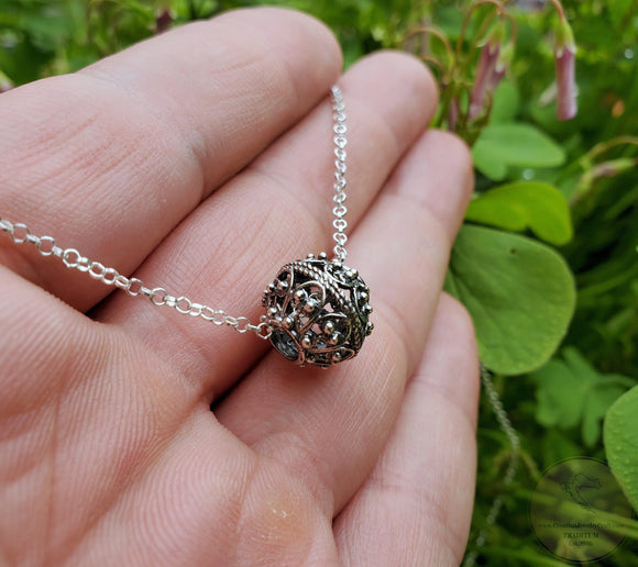 Traditional Croatian Necklace, Dubrovnik Slider Pendant Minimalist Necklace, Floating Solitaire Pendant Sterling Filigree Ball Necklace