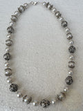 Beaded White Pearl Necklace, White Freshwater Pearl Necklace, Unique Pearl Wedding Jewelry, Sterling Silver Necklace, Silver Ball Necklace