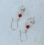 Traditional Croatian Earrings, Mediterranean Red Coral Earrings, Dubrovnik Filigree Ball Earrings, 925 Silver Dangle Hook Earrings
