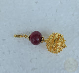 Croatian Filigree Pendant, 24k Gold Plated Sterling Silver Genuine Ruby Pendant, Dubrovnik Filigree Ball Pendant, Dark Red Stone Pendant