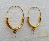 14k Gold Filigree Hoops, Traditional Croatian - Konavle Earrings, 14k Gold Earrings, White Pearl Dangle Hoops In 14k Gold, Wedding Jewelry - CroatianJewelryCraft