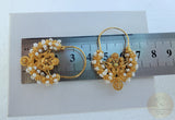 Traditional Croatian Solid Gold Hoop Earrings 14k, Dalmatian Wedding Jewelry - Recine, 14k Gold Filigree Hoops, White Pearl Dangle Hoops - CroatianJewelryCraft