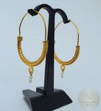 14k Gold Filigree Hoops, Traditional Croatian - Konavle Earrings, 14k Gold Earrings, White Pearl Dangle Hoops In 14k Gold, Wedding Jewelry - CroatianJewelryCraft