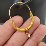 14k Gold Filigree Hoops, Traditional Croatian - Konavle Earrings, 14k Gold Earrings, White Pearl Dangle Hoops In 14k Gold, Wedding Jewelry - CroatianJewelryCraft