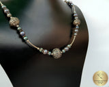 Beaded Black Pearl Necklace, Black Freshwater Pearl Necklace, Unique Pearl Wedding Jewelry, Sterling Silver Necklace, Silver Ball Necklace - CroatianJewelryCraft