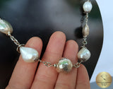 Beaded White Pearl Necklace, White Freshwater Pearl Necklace, Unique Pearl Wedding Jewelry, Sterling Silver Necklace, Silver Ball Necklace - CroatianJewelryCraft