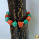 Unique Statement Bracelet, Untreated Precious Old Mediterranean Coral Bracelet, Natural Turquoise Bracelet, Solid 14k Gold Bracelet - CroatianJewelryCraft