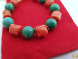 Unique Statement Bracelet, Untreated Precious Old Mediterranean Coral Bracelet, Natural Turquoise Bracelet, Solid 14k Gold Bracelet - CroatianJewelryCraft