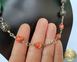 Dubrovnik Filigree Ball Necklace, Coral and Turquoise Statement Necklace, Mediterranean Orange- Red Coral Necklace, Sterling Silver Necklace - CroatianJewelryCraft