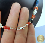 Multi Gemstone Necklace w Freshwater Pearl & Natural Mediterranean Coral, Dubrovnik Filigree Ball, Orange Coral, Turquoise, Lapis Lazuli - CroatianJewelryCraft