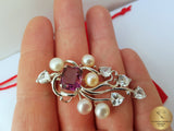 Colorful Reacme Shaped Violet Stone Pendant, Faceted Amethyst, White Topaz, Natural Multicolor Freshwater Pearl ( white, silver and peach ) - CroatianJewelryCraft