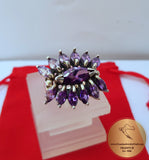 Amethyst Flower Ring, Amethyst Gemstone Ring, Purple Floral Silver Ring, Sterling Silver Ring, Statement Ring, Violet Stone Ring, Boho Ring - CroatianJewelryCraft