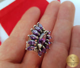 Amethyst Flower Ring, Amethyst Gemstone Ring, Purple Floral Silver Ring, Sterling Silver Ring, Statement Ring, Violet Stone Ring, Boho Ring - CroatianJewelryCraft