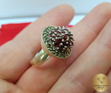 Flower Ring, Red Gemstone Ring, Garnet Ring, Burgundy Red Ring, Sterling Silver Ring, Womens ring Prong Ring, Cocktail Ring, Statement Ring - CroatianJewelryCraft