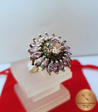 Natural Rose Quartz Ring w Marcasite, Sterling Silver Ring, Retro Ring, Rose Stone Rings, Rose Ring, Flower Ring, January Birthstone Ring - CroatianJewelryCraft