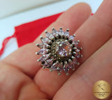 Natural Rose Quartz Ring w Marcasite, Sterling Silver Ring, Retro Ring, Rose Stone Rings, Rose Ring, Flower Ring, January Birthstone Ring - CroatianJewelryCraft