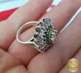 Natural Rose Quartz Ring w Marcasite, Sterling Silver Ring, Retro Ring, Rose Stone Rings, Rose Ring, Flower Ring, January Birthstone Ring - CroatianJewelryCraft
