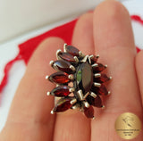 Garnet Flower Ring, Garnet Gemstone Ring, Red Floral Silver Ring, Silver Ring Garnet  Statement Ring, One of a kind ring, Boho Ring - CroatianJewelryCraft