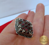 Vintage Ring, Red Gemstone Ring, Garnet Ring, Burgundy Red Ring, Sterling Silver Ring, Womens ring Prong Ring, Cocktail Ring, Statement Ring - CroatianJewelryCraft