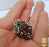 Vintage Ring, Red Gemstone Ring, Garnet Ring, Burgundy Red Ring, Sterling Silver Ring, Womens ring Prong Ring, Cocktail Ring, Statement Ring - CroatianJewelryCraft