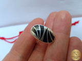 Black Enamel Ring, Sterling Silver Ring, Black Stripe Ring, Black Ring, Handmade Ring - Traditional Croatian Jewelry