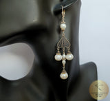 Long White Pearl Earrings, Unique Handmade Sterling Silver Filigree Earrings, Natural Freshwater Pearl Dangle Earrings, Chandelier Earrings - CroatianJewelryCraft
