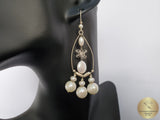 Long Pearl Earrings, Bridal White Pearl Earrings, Unique Handmade Chandelier Pearl Earrings, Sterling Silver, Natural Freshwater Pearl - CroatianJewelryCraft