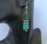 Unique Turquoise Chandelier Earrings, Natural Turquoise Statement Earrings, Long Dangle Earrings, Solid Sterling Silver Earrings - CroatianJewelryCraft
