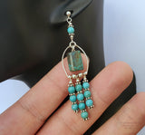 Unique Turquoise Chandelier Earrings, Natural Turquoise Statement Earrings, Long Dangle Earrings, Solid Sterling Silver Earrings - CroatianJewelryCraft