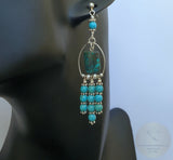 Unique Turquoise Chandelier Earrings, Natural Turquoise Statement Earrings, Long Dangle Earrings, Solid Sterling Silver Earrings - CroatianJewelryCraft
