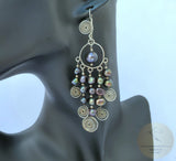 Long Pearl Earrings, Large Black Pearl Earrings, Unique Handmade Chandelier Pearl Earrings, Statement Pearl Earrings, Solid Sterling Silver - CroatianJewelryCraft