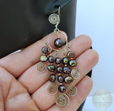 Long Pearl Earrings, Large Black Pearl Earrings, Unique Handmade Chandelier Pearl Earrings, Statement Pearl Earrings, Solid Sterling Silver - CroatianJewelryCraft