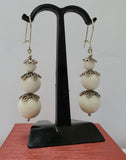 Sterling Silver Triple Beaded Earrings, White Coral Earrings, White Dangle Earrings, Simple White Stone Earrings, Natural Coral Jewelry - CroatianJewelryCraft