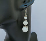 Sterling Silver Triple Beaded Earrings, White Coral Earrings, White Dangle Earrings, Simple White Stone Earrings, Natural Coral Jewelry - CroatianJewelryCraft