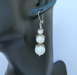 Sterling Silver Triple Beaded Earrings, White Coral Earrings, White Dangle Earrings, Simple White Stone Earrings, Natural Coral Jewelry - CroatianJewelryCraft