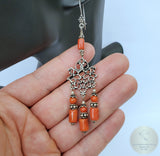 Large Coral Earrings, Long Coral Earrings, Statement Coral Earrings, Mediterranean Coral Chandelier Earrings, Sterling Silver Earrings - CroatianJewelryCraft