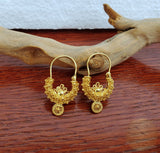 Traditional Croatian Solid Gold Hoop Earrings 14k, Dalmatian Wedding Jewelry - Recine, 14k Gold Filigree Hoops, 14k Dangle Hoops - CroatianJewelryCraft