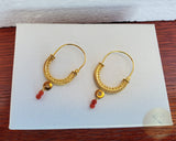 Dubrovnik Filigree Hoop Earrings, 14k Gold Red Coral Earrings, Traditional Croatian Solid 14k Gold Hoops, Mediterranean Coral Dangle Hoops - CroatianJewelryCraft