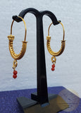 Dubrovnik Filigree Hoop Earrings, 14k Gold Red Coral Earrings, Traditional Croatian Solid 14k Gold Hoops, Mediterranean Coral Dangle Hoops - CroatianJewelryCraft