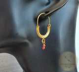 Dubrovnik Filigree Hoop Earrings, 14k Gold Red Coral Earrings, Traditional Croatian Solid 14k Gold Hoops, Mediterranean Coral Dangle Hoops - CroatianJewelryCraft