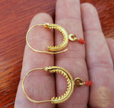 Dubrovnik Filigree Hoop Earrings, 14k Gold Red Coral Earrings, Traditional Croatian Solid 14k Gold Hoops, Mediterranean Coral Dangle Hoops - CroatianJewelryCraft